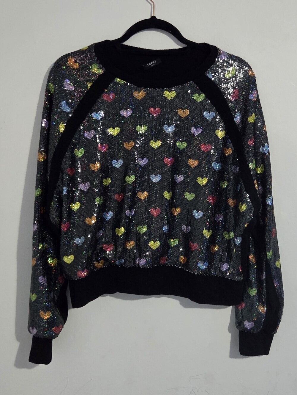 Terez Sequined Heart Crop Sweatshirt